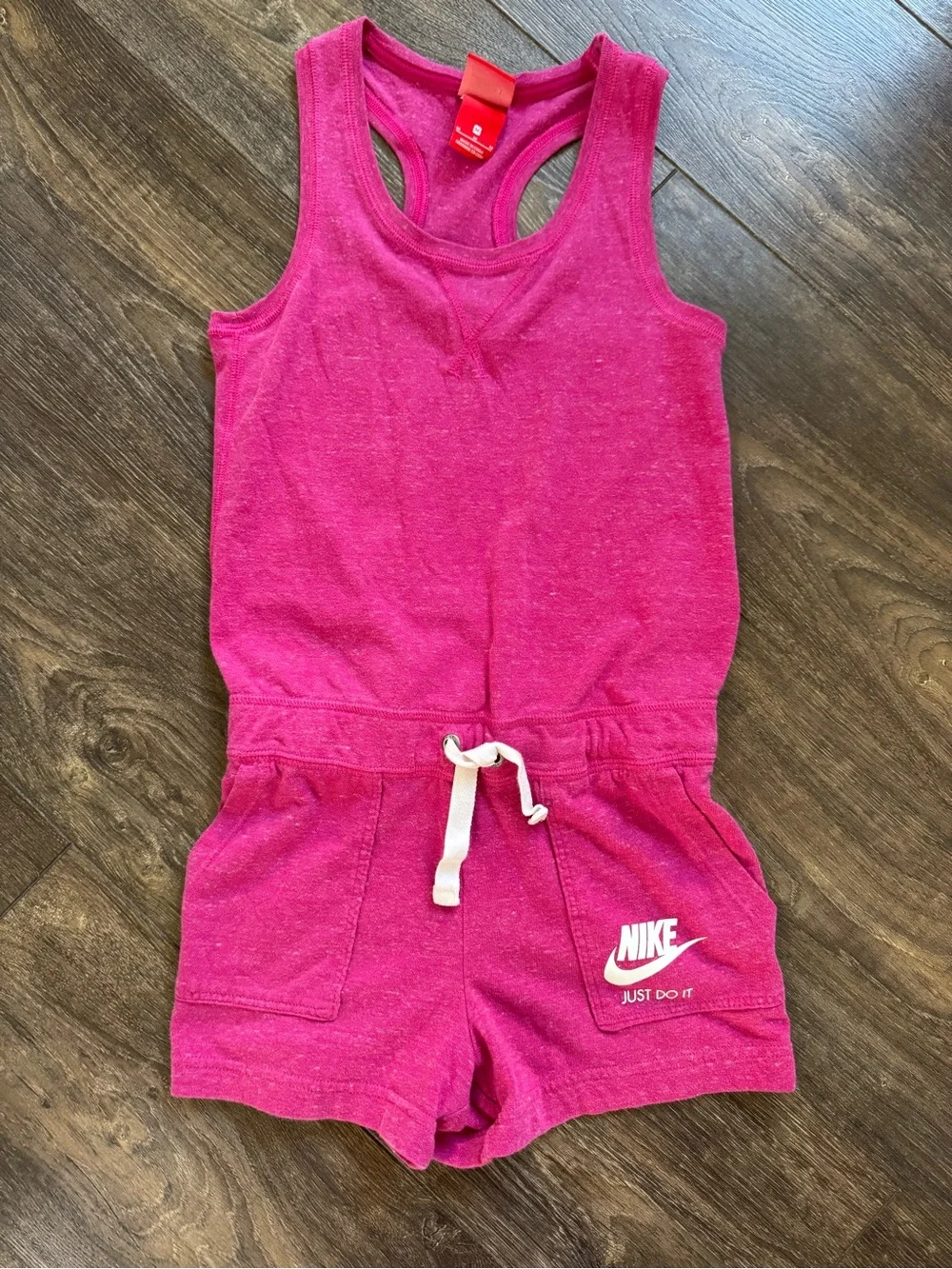 Nike Girls Pink Romper Size M Racerback One Piece Drawstring Shorts EUC